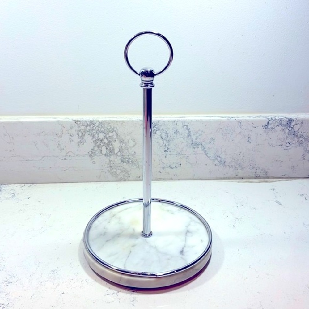Italian Carrera Marble Artisan Made Imported Countertop Towel Rack Vintage EUC